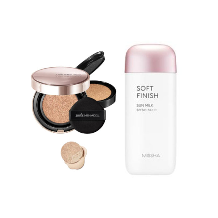 Jung Saem Mool - Masterclass Radiant Cushion - Cushion 15g + Refill 15g - N0 Cream (1ea) + MISSHA - All-Around Safe Block Soft Finish Sun Milk SPF50+ PA+++ - 70ml (1ea)Set