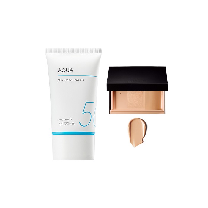 MISSHA - All-Around Safe Block Aqua Sun SPF50+ PA++++ (New version of All-Around Safe Block Aqua Sun Gel ) - 50ml (1ea) + Jung Saem Mool - Essential Star-Cealer Foundation - 15g + 4.5g - Medium (1ea)Set