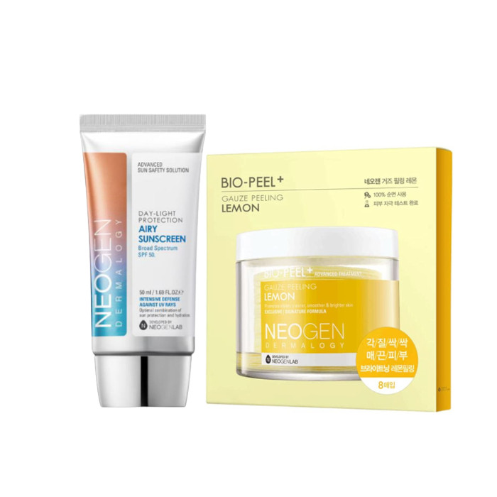 NEOGEN Dermalogy Bio - Peel Gauze Peeling - Lemon - 8ea + Day-Light Protection Airy Sunscreen SPF50+ - 50ml (1ea) Set