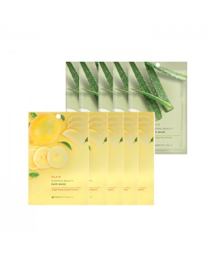face republic - Sleeping Beauty Face Mask - 23ml - Soothing Aloe Extract (5ea) + Sleeping Beauty Face Mask - 23ml - Brightening Lemon Extract (5ea) set