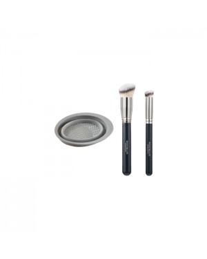 MissLady - Collapsible Make Up Brush Cleansing Pot - 1pc - Random Color X MissLady - Foundation & Concealer Brush Set - 2pcs/1 Set