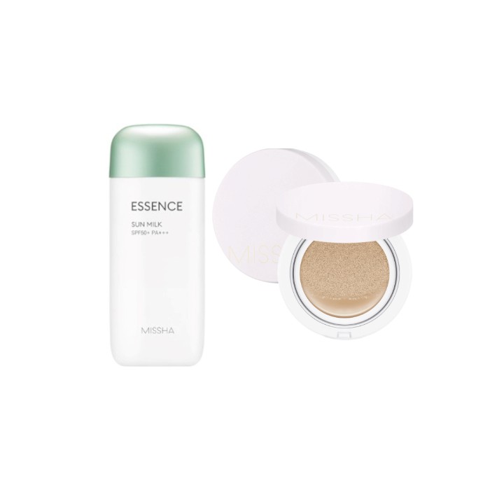 MISSHA All Around Safe Block Essence Sun Milk - 70ml (SPF50+ PA+++) (1ea) + Magic Cushion Cover Lasting - 15g (SPF50+ PA+++) - No.23 (1ea) Set