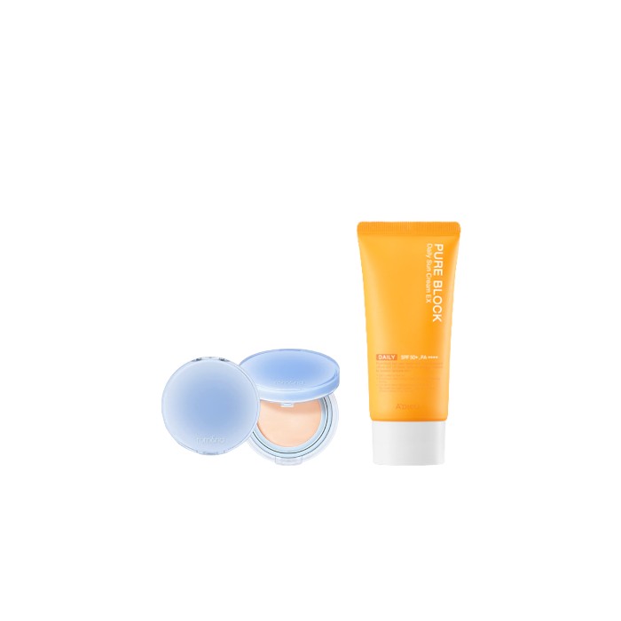 A'PIEU - Pure Block Natural Daily Sun Cream SPF45 PA+++ - 100ml X Romand - Bare Water Cushion - 20g - 17 Porcelain