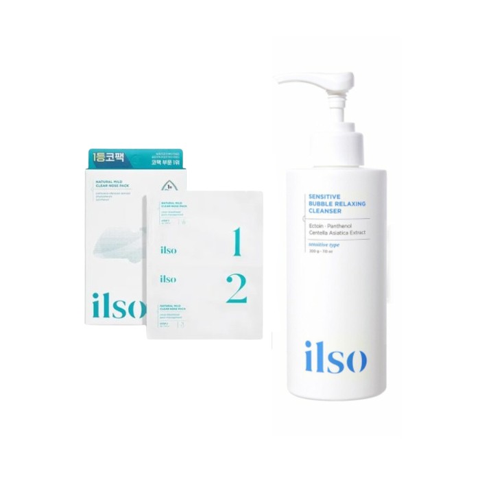 ILSO - Natural Mild Clear Nose Pack - 5ea + Sensitive Bubble Relaxing Cleanser - 200g Set
