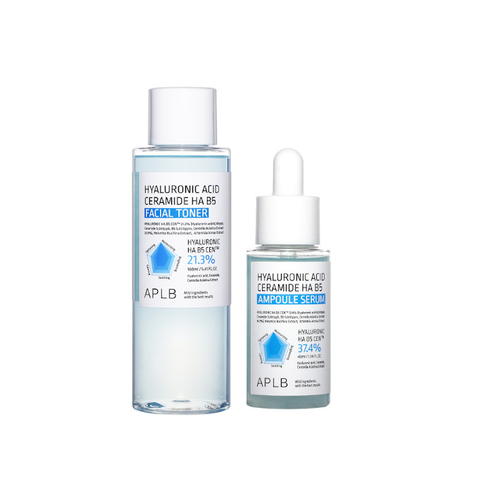 APLB - Hyaluronic Acid Ceramide HA B5 Ampoule Serum - 40ml (1ea) + Facial Toner - 160ml (1ea) Set