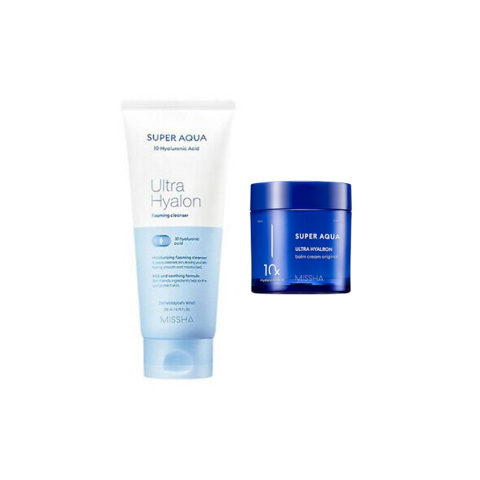 MISSHA - Super Aqua Ultra Hyalon Foaming Cleanser - 200ml (1ea) + Hyalron Balm Cream - 70ml (1ea) Set