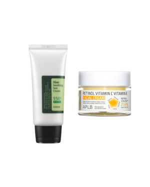 COSRX - Aloe Soothing Sun Cream SPF50+ PA+++ - 50ml + APLB - Retinol Vitamin C Vitamin E Facial Cream - 55ml Set