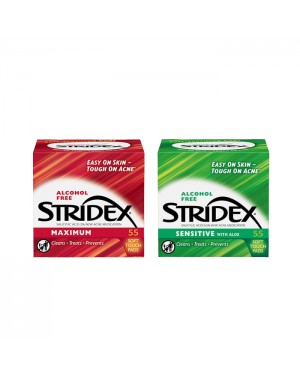 STRIDEX - Alcohol Free Maximum Pads (2% Salicylic Acid) RED - 55pcs + Sensitive Pads With Aloe GREEN - 55pcs set