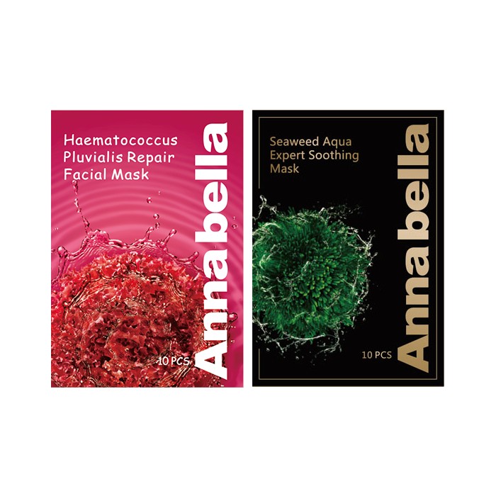 Annabella - Haematococcus Pluvialis Facial Repair Mask - 10pc (1ea) & Annabella - Seaweed Aqua Expert Soothing Mask - 10pc (1ea)