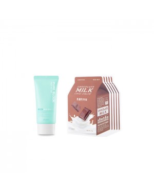 A'PIEU - Milk One Pack Sheet Mask - Chocolate - 5pcs + Pure Block Aqua Sun Gel SPF50+ PA+++ (1ea) Set