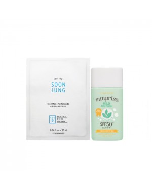 Etude House Sunprise Mild Airy Finish Sunscreen SPF50+ PA+++ - 55ml (1ea) + Soon Jung Panthensoside Sheet Mask - 5pcs Set