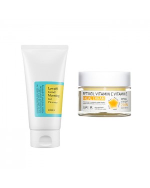 COSRX - Low pH Good Morning Gel Cleanser - 150ml + APLB - Retinol Vitamin C Vitamin E Facial Cream - 55ml Set