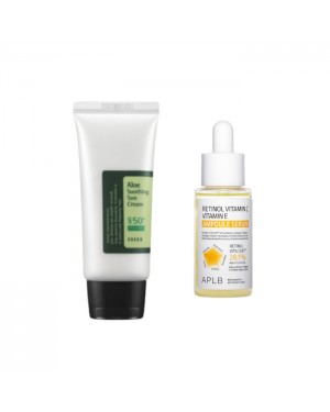 COSRX - Aloe Soothing Sun Cream SPF50+ PA+++ - 50ml + APLB - Retinol Vitamin C Vitamin E Ampoule Serum - 40ml Set