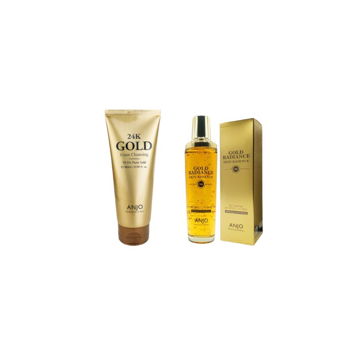 ANJO - 24K Gold Radiance Skin Essence - 150ml (1ea) + 24K GOLD Foam Cleansing - 180ml (1ea) Set