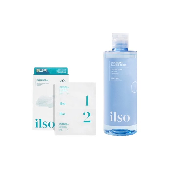 ILSO - Natural Mild Clear Nose Patch - 5ea + Cicazulene Calming Toner - 300ml Set