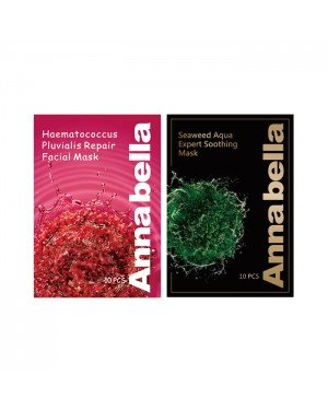 Annabella - Masque réparateur facial Haematococcus Pluvialis - 10 pièces (1ea) & Annabella - Masque apaisant Aqua Expert aux algues - 10 pièces (1ea)
