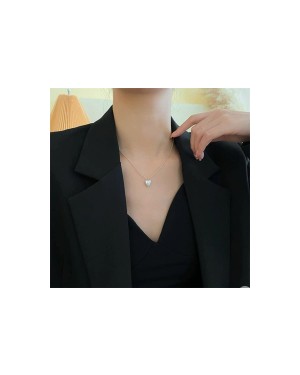 MsBlossom - Rhinestone Heart Pendant Necklace - One Size