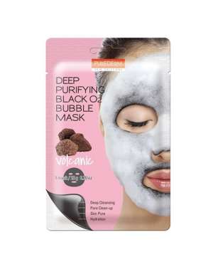 PUREDERM - Masque en tissu purifiant moussant Deep Purifying Black O2 Bubble Mask - Volcanic - 1pièce