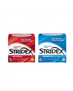 STRIDEX - Alcohol Free Maximum Pads (2% Salicylic Acid) RED - 55pcs + Essential Pads With Vitamins BLUE - 55pcs set