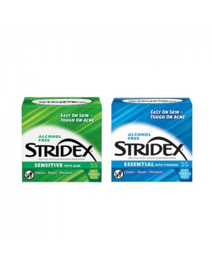 STRIDEX - Alcohol Free Sensitive Pads With Aloe GREEN - 55pcs + Essential Pads With Vitamins BLUE - 55pcs set