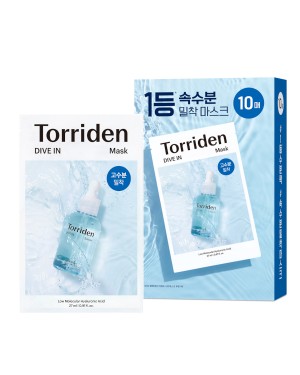 Torriden - Pack de masques à l'acide hyaluronique à faible poids moléculaire DIVE-IN - 27ml*10ea
