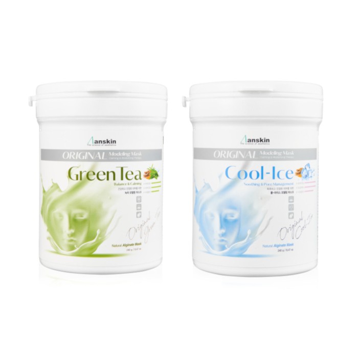 Anskin Modeling Mask - (240g) - Green Tea (1ea) + Cool-Ice (1ea) Set