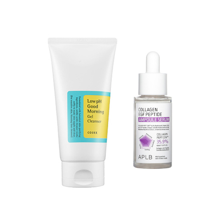 COSRX - Low pH Good Morning Gel Cleanser - 150ml + APLB - Collagen EGF Peptide Ampoule Serum - 40ml Set