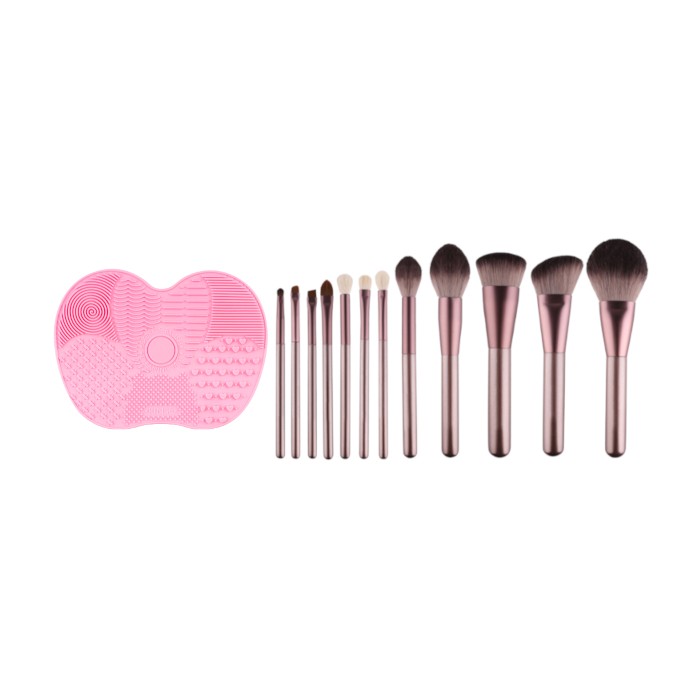 MissLady - Silicone Makeup Brush Cleaner - 1pc (15.5cm X 11.5cm) - Pink X MissLady - Set Of 12 Make Up Brushes - 1set/12pcs - Grape