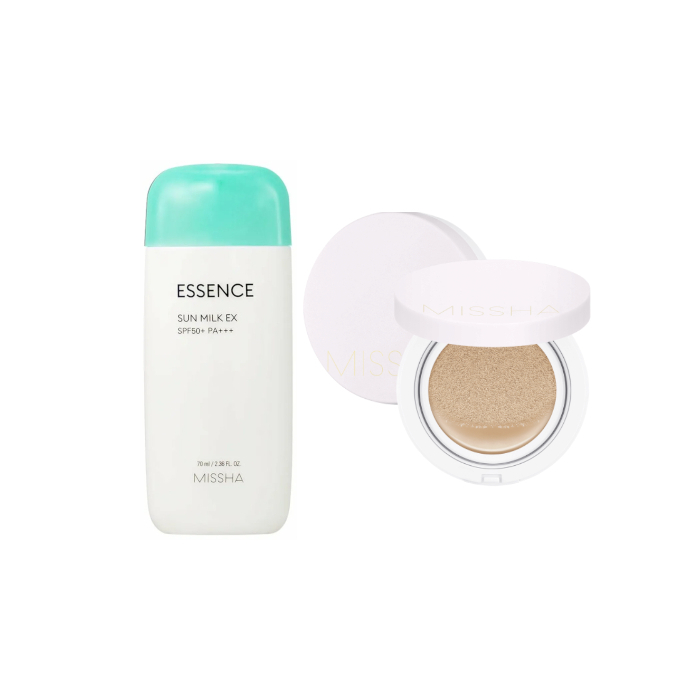 MISSHA - All Around Safe Block Essence Sun Milk EX - 70ml (SPF50+ PA+++) (1ea) + Magic Cushion Cover Lasting - 15g (SPF50+ PA+++) - No.23 (1ea) Set