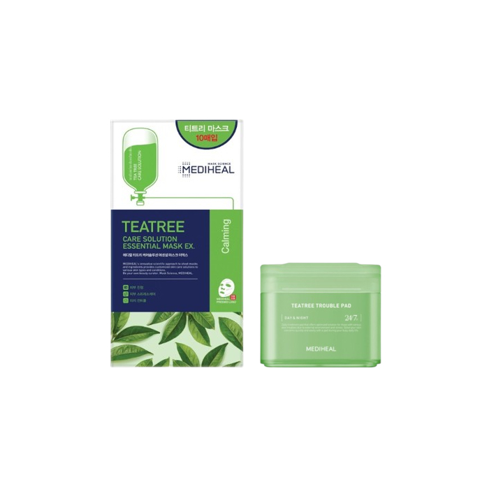 Mediheal - Teatree Trouble Pad - 100ea + Teatree Care Solution Essential Mask EX - 10pcs