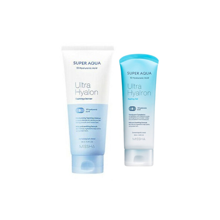 MISSHA - Super Aqua Ultra Hyalon Foaming Cleanser - 200ml (1ea) + Hyalron Peeling Gel - 100ml (1ea) Set