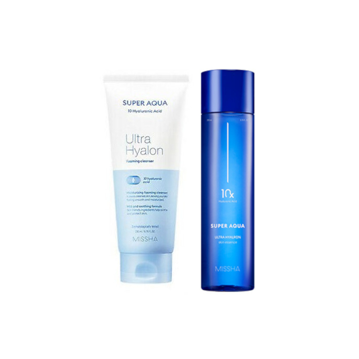 MISSHA - Super Aqua Ultra Hyalon Foaming Cleanser - 200ml (1ea) + Hyalron Skin Essence - 200ml (1ea) Set