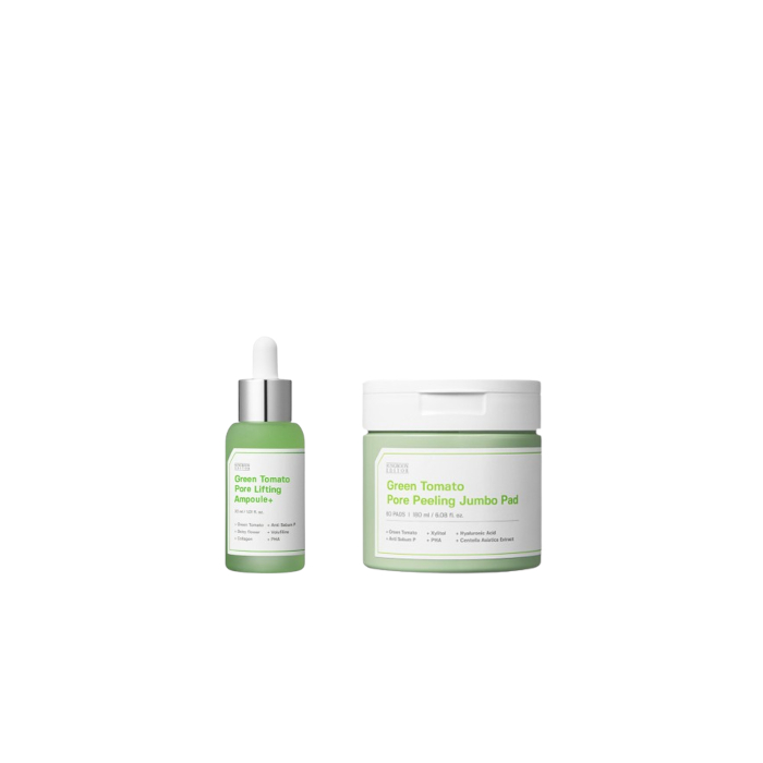 SUNGBOON EDITOR - Green Tomato Pore Peeling Jumbo Pad - 180ml (1ea) + Green Tomato Pore Lifting Ampoule+ - 30ml (1ea) Set