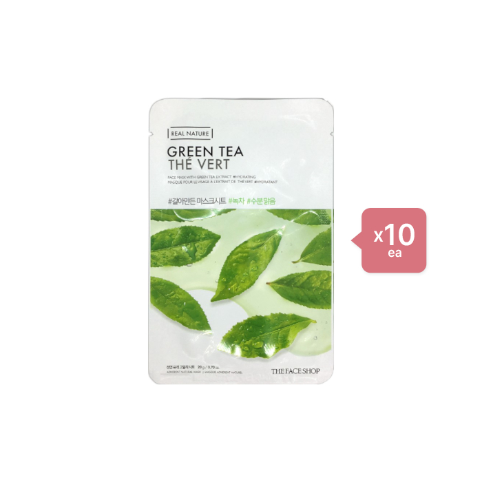 THE FACE SHOP - Real Nature Face Mask - Green Tea - 1pc (10ea) Set