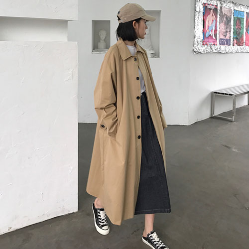 MissLady - Double-Breasted Long Trench Coat