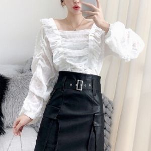  Chi Chi - Long-Sleeve Shirred Crop Blouse Shirt Dress 
