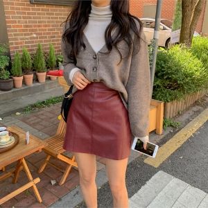  MERONGSHOP - Faux Leather Mini Skirt