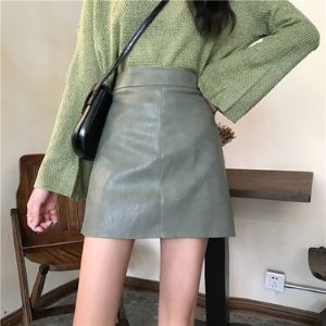  MissLady - Faux-Leather Plain Mini Skirt