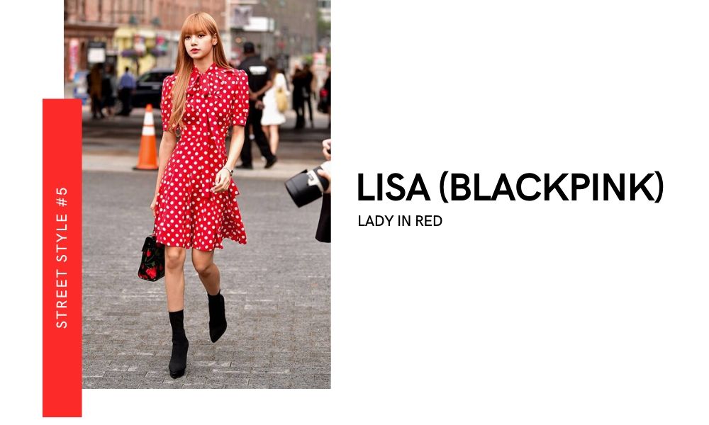 Lisa Blackpink New York Fashion Week 2020 Street Style Off-runway Off-duty look Red Polka Dot Dress
