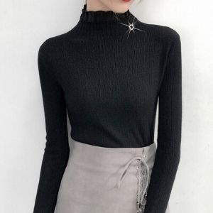 MsBlossom - Long-Sleeve Mock Turtleneck Jacquard Knit Top