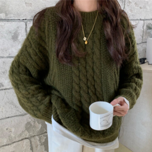 PinkGirl - Crew-Neck Cable Knit Sweater