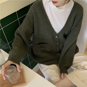 MissLady - Long-Sleeve Plain Knit Cardigan