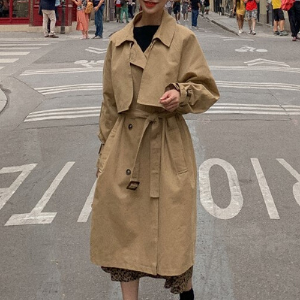 MERONGSHOP - Double-Breasted Trench Coat with Sash