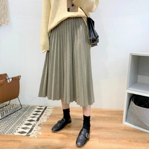  Souland - Plain Pleated Midi Skirt